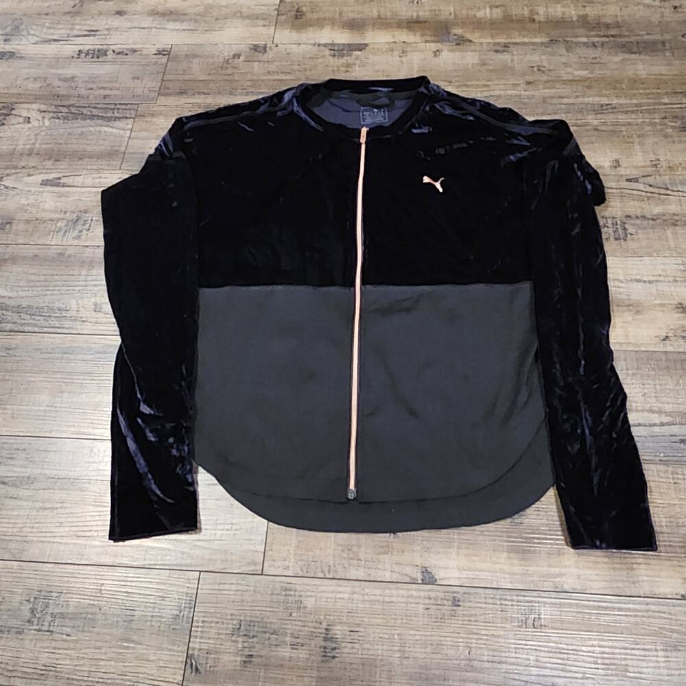 PUMA Velour Track Jacket Full-Zip Street Big Logo Y2K Black Size L 2292